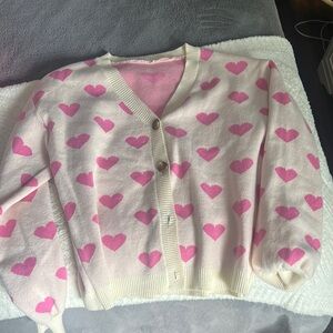 Amazon Pink and Cream Cardigan with Heart Pattern